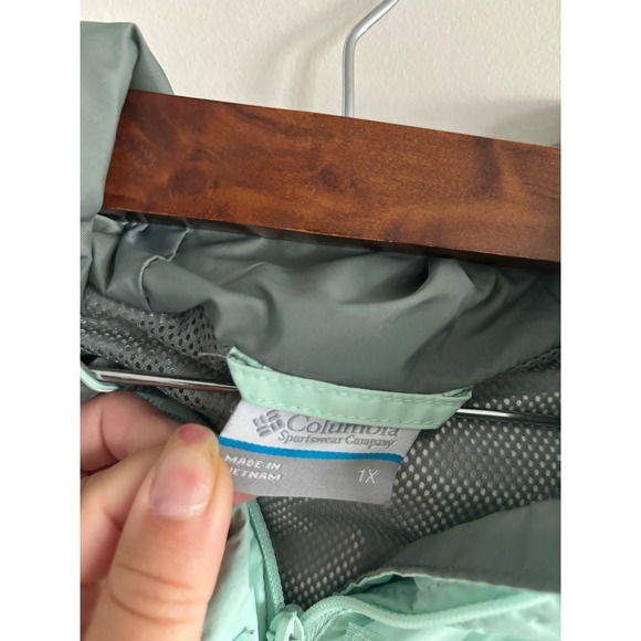 Columbia Rain Jacket Lightweight Packable Hooded‎ Windbreaker Aqua Size L - Picture 7 of 8